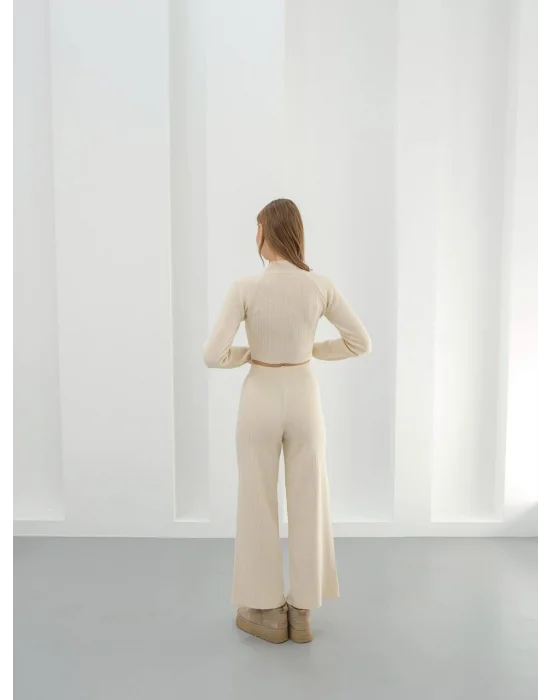 Kadın Parmak Geçmeli Crop-Pantolon 2li Takım