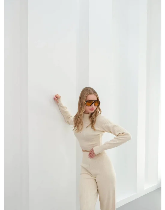 Kadın Parmak Geçmeli Crop-Pantolon 2li Takım