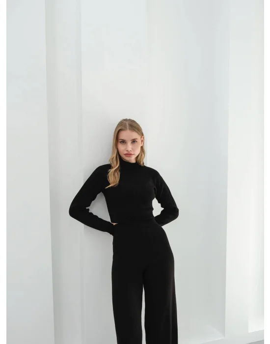 Kadın Parmak Geçmeli Crop-Pantolon 2li Takım