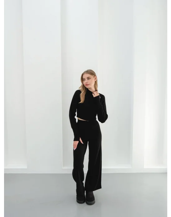 Kadın Parmak Geçmeli Crop-Pantolon 2li Takım