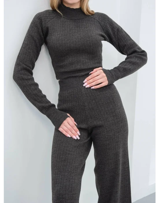 Kadın Parmak Geçmeli Crop-Pantolon 2li Takım