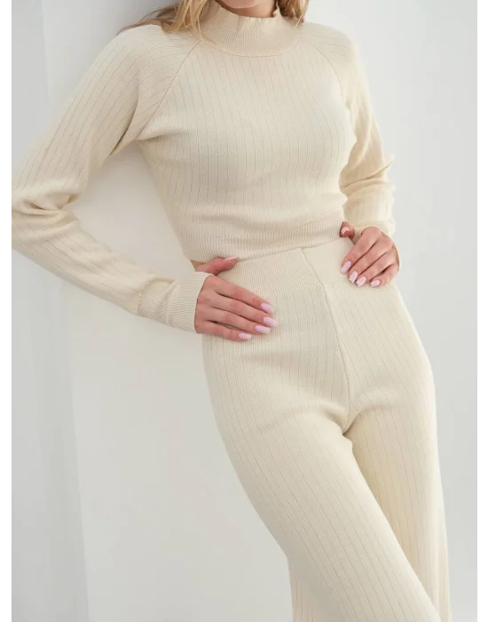 Kadın Parmak Geçmeli Crop-Pantolon 2li Takım