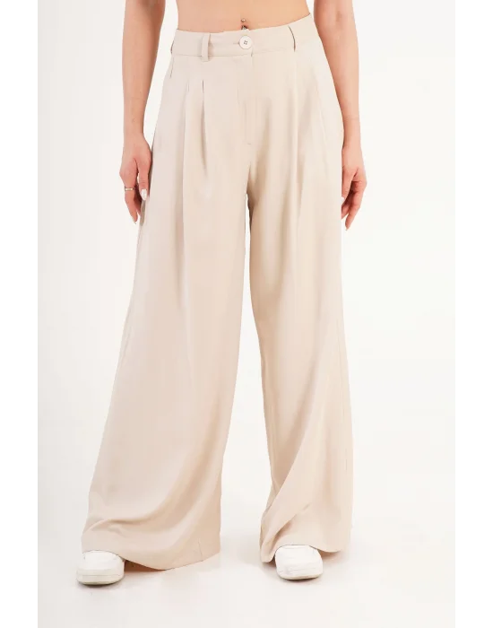 Kadın Piliseli Salaş Bej Pantolon