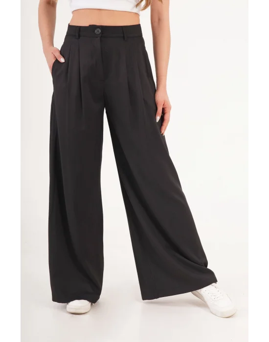 Kadın Piliseli Salaş Siyah Pantolon