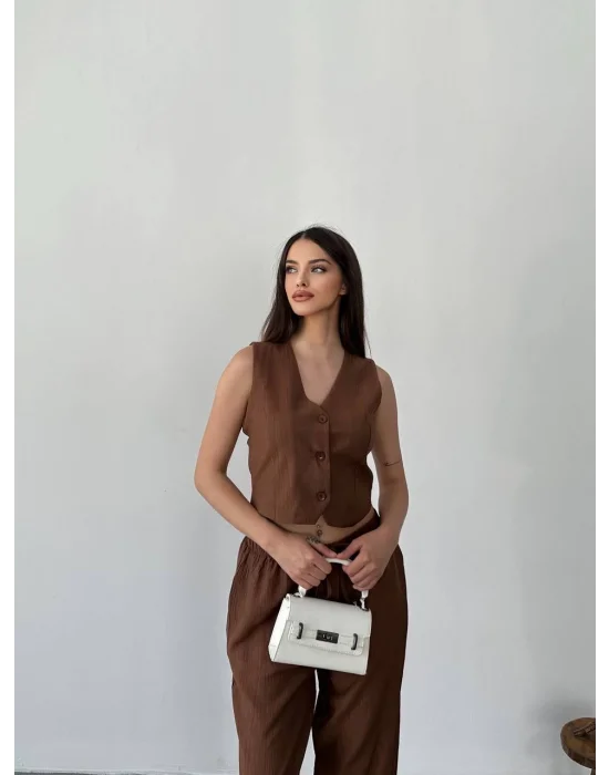 Kadın Premium Kumaş Yelek Pantolon 2li Takım