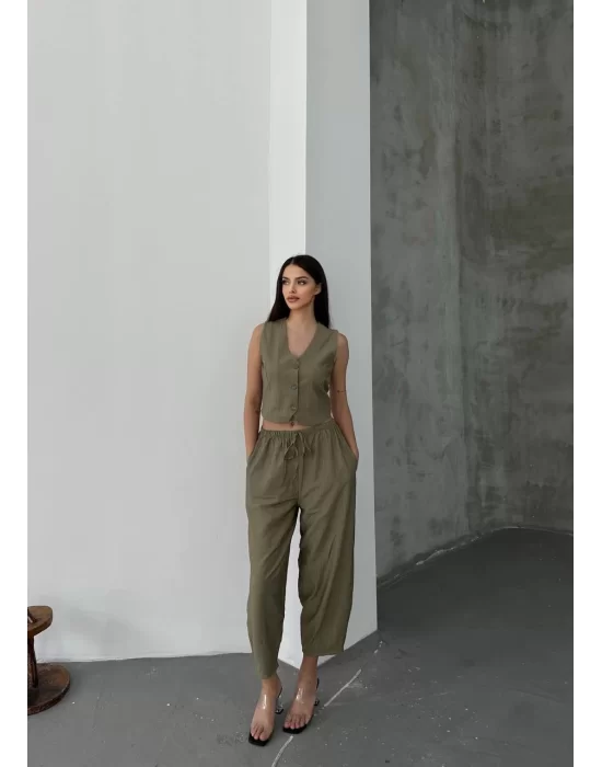 Kadın Premium Kumaş Yelek Pantolon 2li Takım