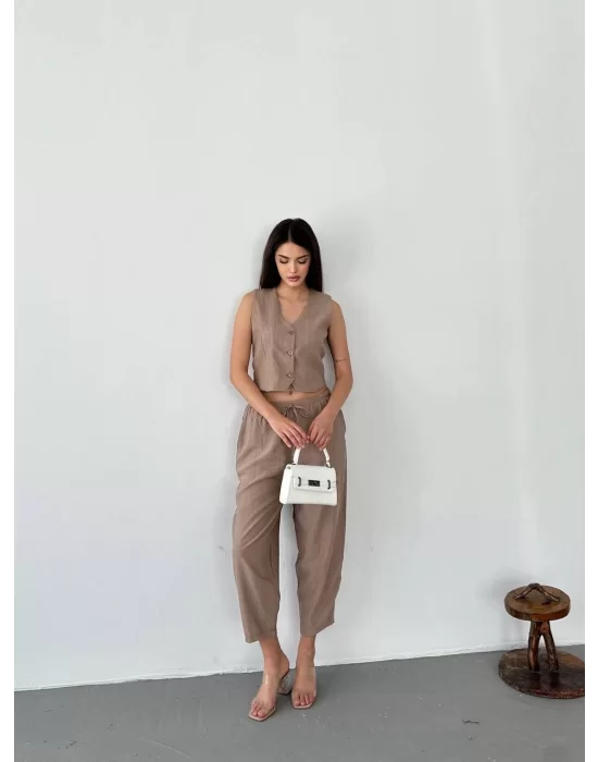 Kadın Premium Kumaş Yelek Pantolon 2li Takım