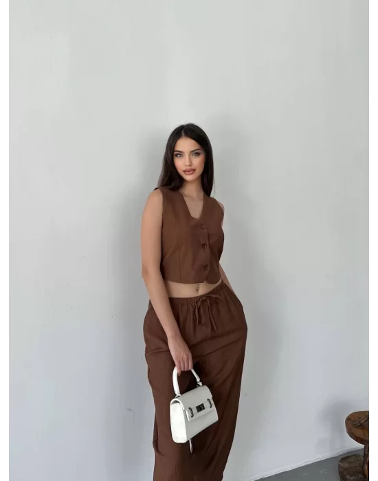 Kadın Premium Kumaş Yelek Pantolon 2li Takım