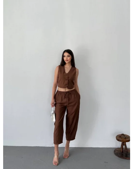 Kadın Premium Kumaş Yelek Pantolon 2li Takım