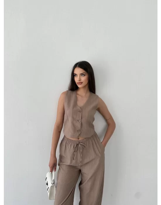 Kadın Premium Kumaş Yelek Pantolon 2li Takım