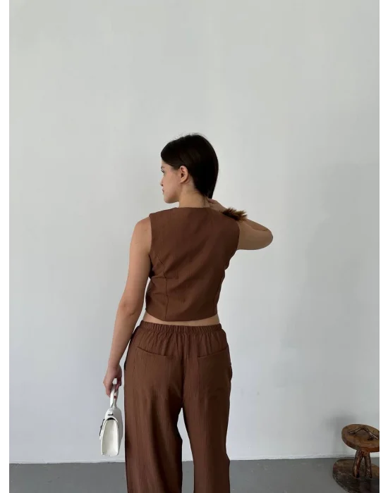 Kadın Premium Kumaş Yelek Pantolon 2li Takım