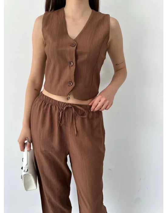 Kadın Premium Kumaş Yelek Pantolon 2li Takım