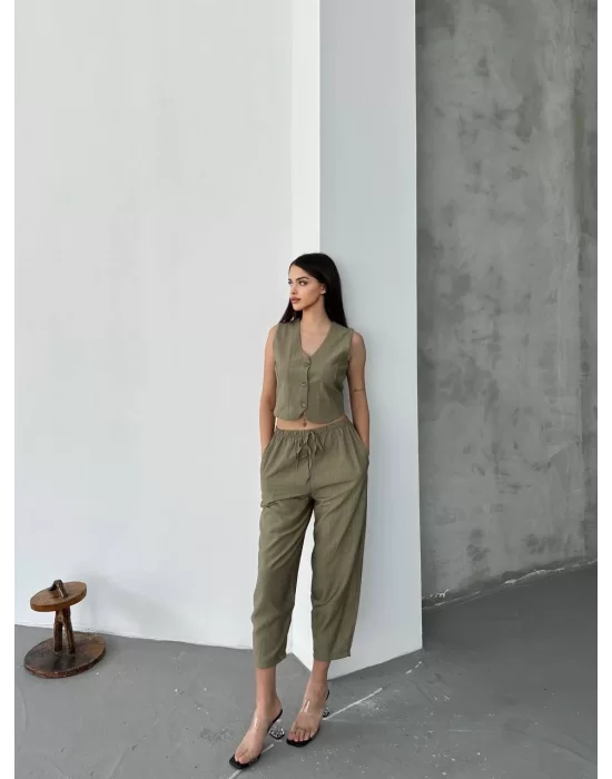 Kadın Premium Kumaş Yelek Pantolon 2li Takım