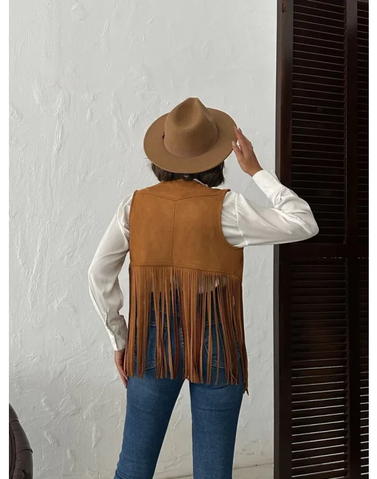 Kadın Püsküllü Süet Yelek