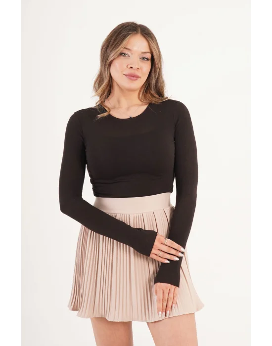 Kadın Şortlu Beli Lastikli Pileli Taş Mini Etek