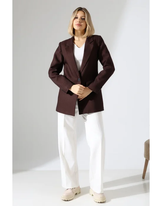 Kadın Tek Düğme Acı Kahve Blazer Ceket