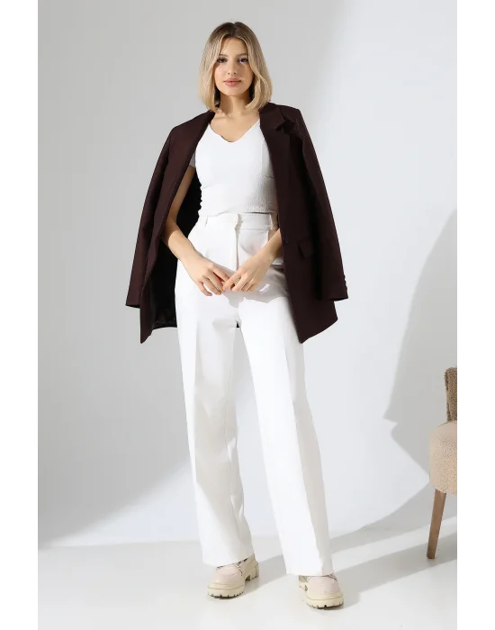 Kadın Tek Düğme Acı Kahve Blazer Ceket