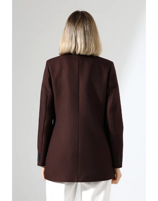 Kadın Tek Düğme Acı Kahve Blazer Ceket