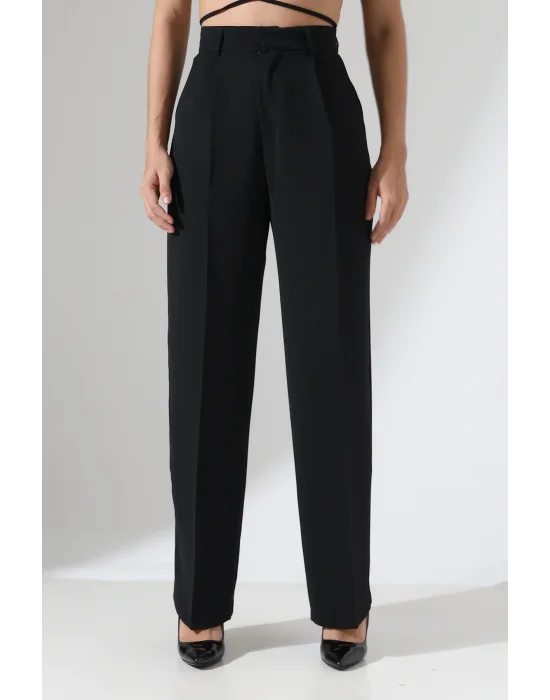 Kadın Yüksek Bel Pileli Siyah Palazzo Pantolon
