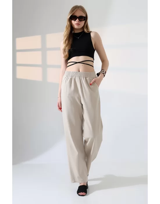 Kadın Yumuşak Doku Premium Gabardin Palazzo Pantolon