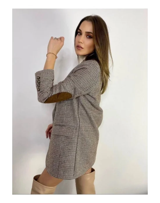 Kahverengi Astarlı Dirsek Detaylı Tek Düğme Kruvaze Blazer Ceket