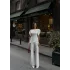 Kadın Balon Kol Palazzo Beyaz İkili Takım