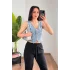 Kadın V Yaka Buz Mavi Denim Yelek