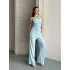 Kadın Halter Yaka Bürümcük Kumaş Bebek Mavi İkili Takım