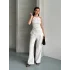 Kadın Halter Yaka Bürümcük Kumaş Beyaz İkili Takım