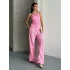 Kadın Halter Yaka Bürümcük Kumaş Pembe İkili Takım