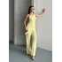Kadın Halter Yaka Bürümcük Kumaş Sarı İkili Takım