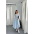 Kadın Midi Boy Bantlı Buz Mavi Kot Elbise