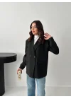 Kadın Kruvaze Oversize Siyah Blazer Ceket