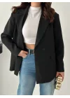Kadın Kruvaze Oversize Siyah Blazer Ceket