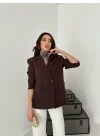 Kadın Kruvaze Oversize Kahverengi Blazer Ceket