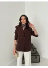 Kadın Kruvaze Oversize Kahverengi Blazer Ceket