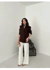 Kadın Kruvaze Oversize Kahverengi Blazer Ceket