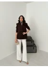 Kadın Kruvaze Oversize Kahverengi Blazer Ceket
