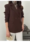 Kadın Kruvaze Oversize Kahverengi Blazer Ceket