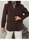 Kadın Kruvaze Oversize Kahverengi Blazer Ceket