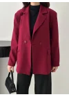 Kadın Kruvaze Oversize Mürdüm Blazer Ceket
