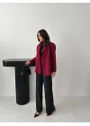 Kadın Kruvaze Oversize Mürdüm Blazer Ceket