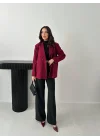 Kadın Kruvaze Oversize Mürdüm Blazer Ceket