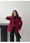 Kadın Kruvaze Oversize Mürdüm Blazer Ceket