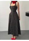 Kadın Puantiyeli Fermuar Detaylı Siyah Elbise