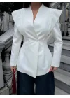 Kadın Pencere Detaylı Uzun Kollu Şık Blazer Ceket