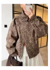 Kadın Leopar Desenli Dik Yaka Astarlı Oversize Bomber Ceket Asimetrik Fermuarlı Ceket