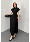 Kadın Göğüs Büzgülü Siyah Uzun Elbise