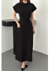 Kadın Göğüs Büzgülü Siyah Uzun Elbise