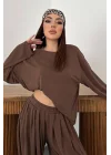 Kadın Şalvarlı Modal Alt Üst Kahverengi Takım